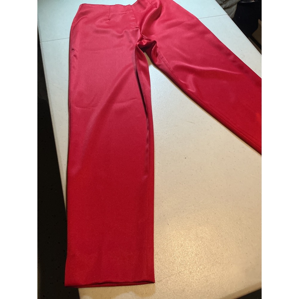 Lauren Taylor New York Red Satin Straight Leg Dress Pants Side Slit Size 6